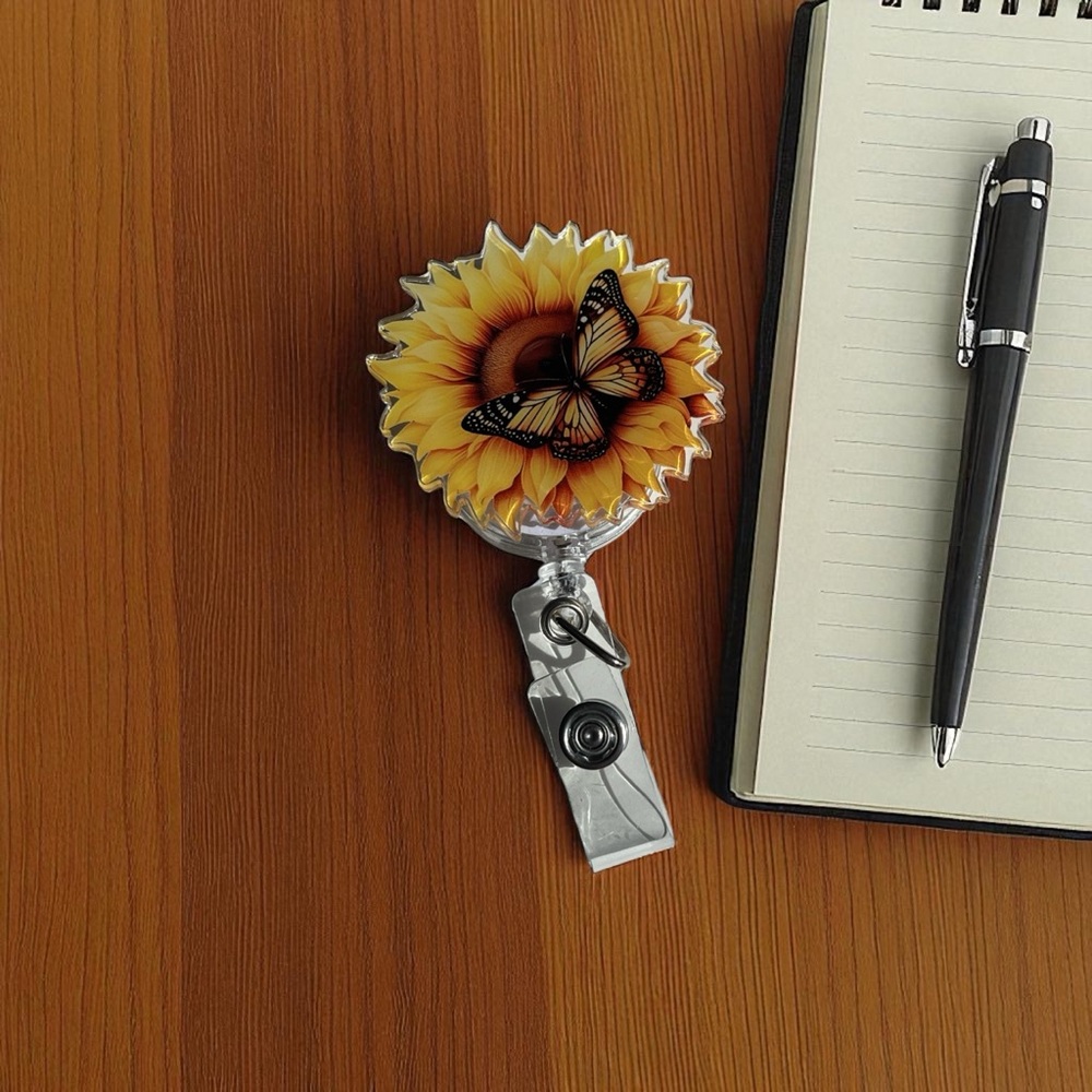 🌻 Sunflower & Butterfly Badge Reel – Retractable ID Holder